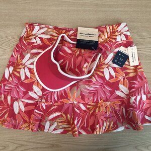 NWT Tommy Bahama stretchy pull-on UPF 50 golf skort + visor